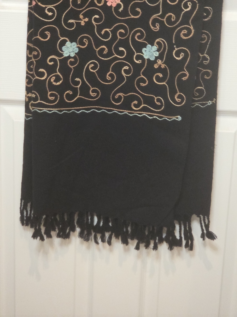 Black Embroidered Floral Scarf Wrap - Picture 3 of 7